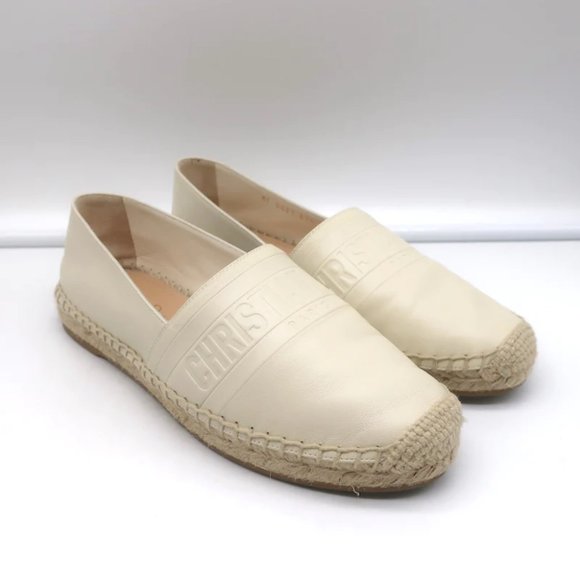 Christian Dior Granville Espadrilles Off-White Embossed Leather Size 37.5 D - Picture 2 of 11